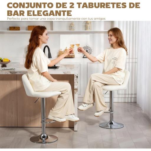 Juego de 2 Taburetes de Bar Taburetes Altos de Cocina con Altura Ajustable Asiento Giratorio 43x45x81-101 cm Crema [3]