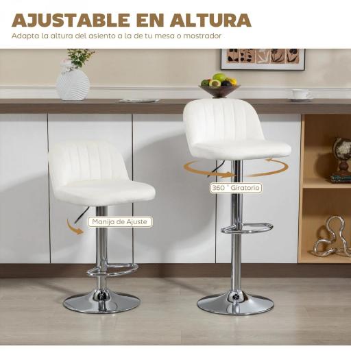 Juego de 2 Taburetes de Bar Taburetes Altos de Cocina con Altura Ajustable Asiento Giratorio 43x45x81-101 cm Crema [4]