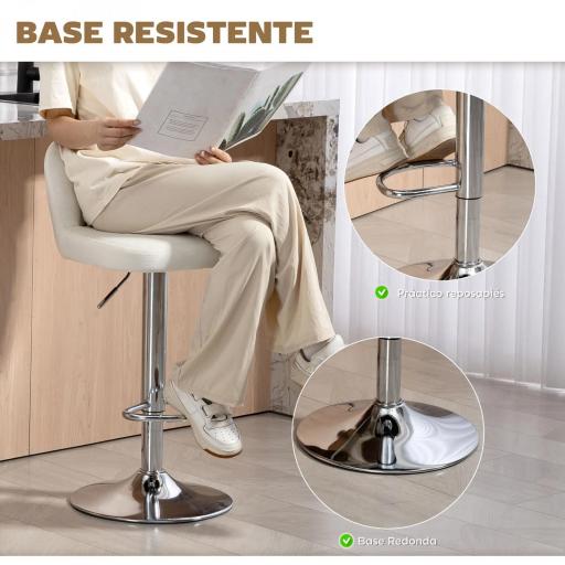 Juego de 2 Taburetes de Bar Taburetes Altos de Cocina con Altura Ajustable Asiento Giratorio 43x45x81-101 cm Crema [5]