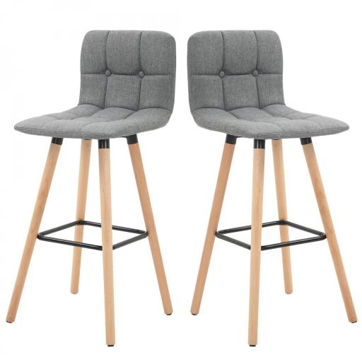 Juego de 2 Taburetes Altos de Cocina con Respaldo Reposapiés Patas de Madera Estilo Moderno Gris [9]