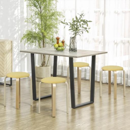 Juego de 4 Taburetes Redondos de Madera Apilables con Asiento Acolchado para Cocina Comedor Dormitorio Amarillo