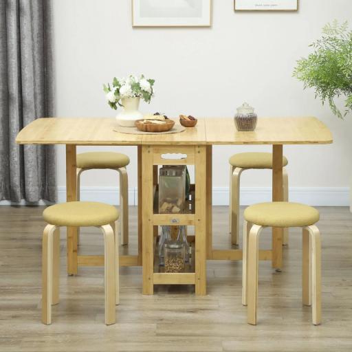 Juego de 4 Taburetes Redondos de Madera Apilables con Asiento Acolchado para Cocina Comedor Dormitorio Amarillo [5]