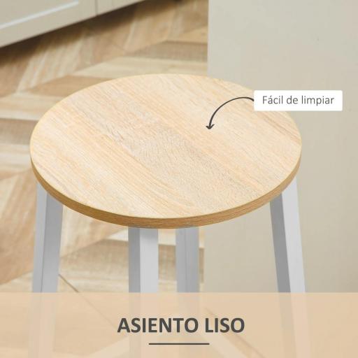 Juego de 2 Taburetes Altos de Cocina con Asiento de Melamina y Patas de Acero 32,5x32,5x65 cm Natural y Blanco [4]