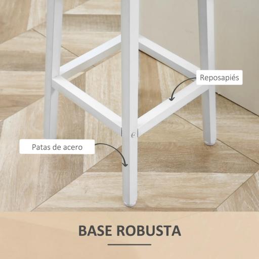 Juego de 2 Taburetes Altos de Cocina con Asiento de Melamina y Patas de Acero 32,5x32,5x65 cm Natural y Blanco [2]