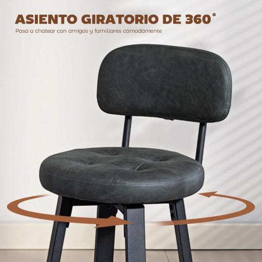 Juego de 2 Taburetes Altos de Cocina Giratorios Tapizados de PU con Respaldo Marco de Metal Reposapiés Gris Oscuro [4]