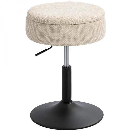 Taburete de Bar con Almacenaje Altura Ajustable Taburete de Cocina Redondo Giratorio Tapizado en Chenilla Beige [7]