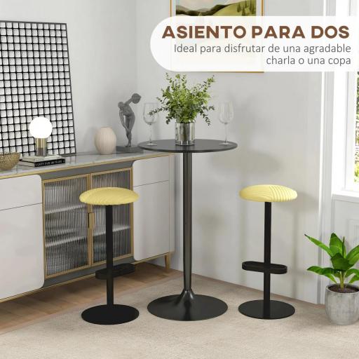 Mesa Alta de Bar Redonda Mesa de Cocina Moderna con Encimera Laminada y Marco de Acero para 2 Personas Ø60x102 cm Negro [5]