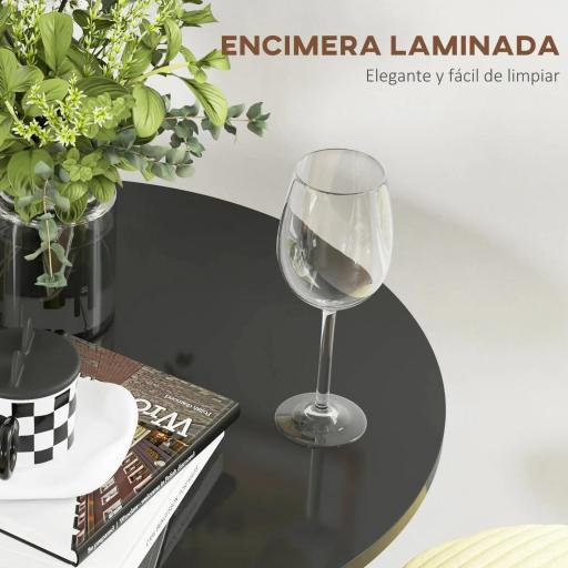 Mesa Alta de Bar Redonda Mesa de Cocina Moderna con Encimera Laminada y Marco de Acero para 2 Personas Ø60x102 cm Negro [6]