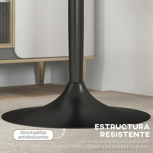 Mesa Alta de Bar Redonda Mesa de Cocina Moderna con Encimera Laminada y Marco de Acero para 2 Personas Ø60x102 cm Negro [2]