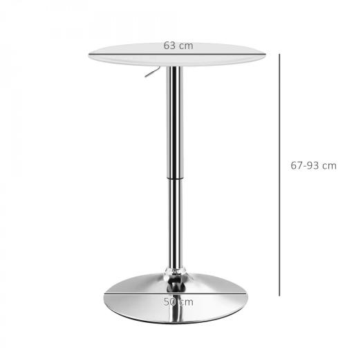 Mesa de Bar con Altura Ajustable Giratoria 360° Base Redonda Mesa Alta de Bar para Cocina Comedor Ø63x67-93 cm Blanco [1]