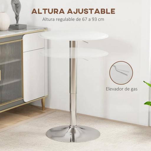 Mesa de Bar con Altura Ajustable Giratoria 360° Base Redonda Mesa Alta de Bar para Cocina Comedor Ø63x67-93 cm Blanco [2]