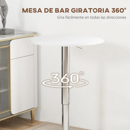 Mesa de Bar con Altura Ajustable Giratoria 360° Base Redonda Mesa Alta de Bar para Cocina Comedor Ø63x67-93 cm Blanco [3]