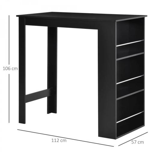 Mesa Alta de Bar, Mesa de Cocina con 3 Estantes Laterales, Estilo Moderno, para Comedor, Salón, 112x57x106 cm, Negro [1]