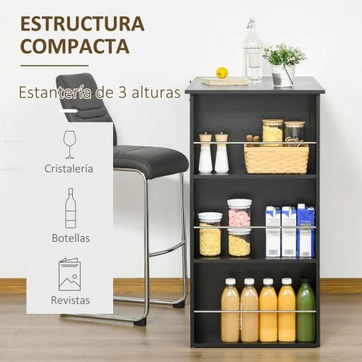 Mesa Alta de Bar, Mesa de Cocina con 3 Estantes Laterales, Estilo Moderno, para Comedor, Salón, 112x57x106 cm, Negro [2]
