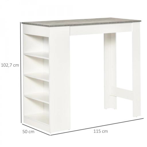 Mesa de Bar Mesa Alta Tipo Bistró de Cocina con Estantería de 4 Niveles Estilo Moderno 115x50x102,7 cm Blanco y Gris [1]