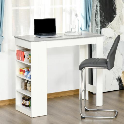 Mesa de Bar Mesa Alta Tipo Bistró de Cocina con Estantería de 4 Niveles Estilo Moderno 115x50x102,7 cm Blanco y Gris [4]