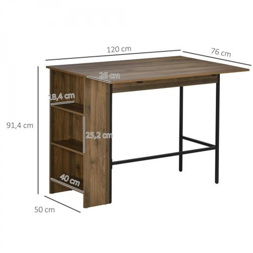 Mesa de Bar Extensible con 3 Estantes de Almacenamiento y Marco de Metal para Cocina Comedor 120x76x91,4cm Marrón [1]