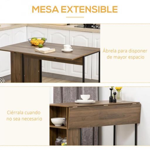 Mesa de Bar Extensible con 3 Estantes de Almacenamiento y Marco de Metal para Cocina Comedor 120x76x91,4cm Marrón [2]