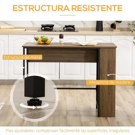 Mesa de Bar Extensible con 3 Estantes de Almacenamiento y Marco de Metal para Cocina Comedor 120x76x91,4cm Marrón [3]