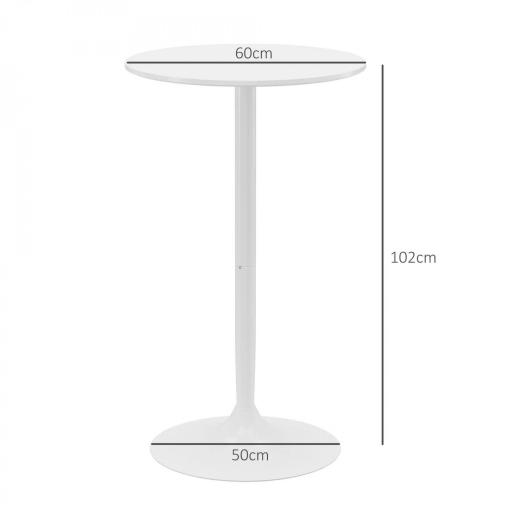 Mesa Alta de Bar Redonda Mesa de Cocina Moderna con Encimera Laminada y Marco de Acero para 2 Personas Ø60x102 cm Blanco [1]