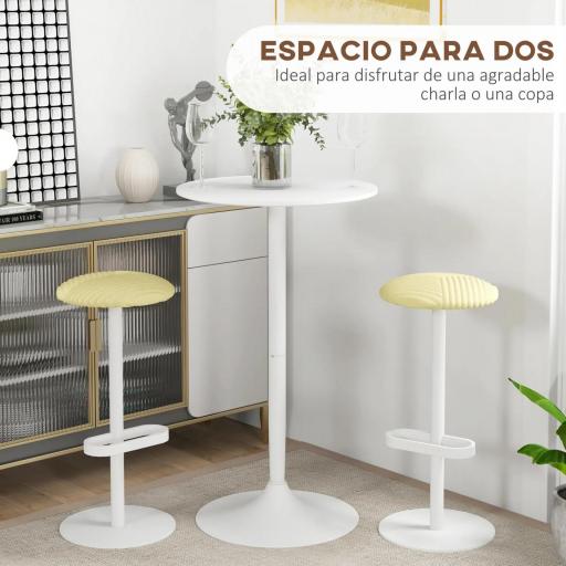 Mesa Alta de Bar Redonda Mesa de Cocina Moderna con Encimera Laminada y Marco de Acero para 2 Personas Ø60x102 cm Blanco [3]