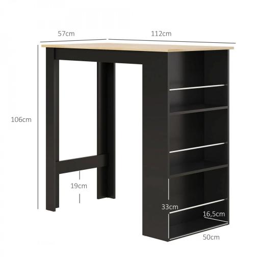 Mesa Alta de Bar Mesa de Cocina con 3 Estantes Marco de Madera Estilo Moderno 112x57x106 cm Negro y Natural [1]