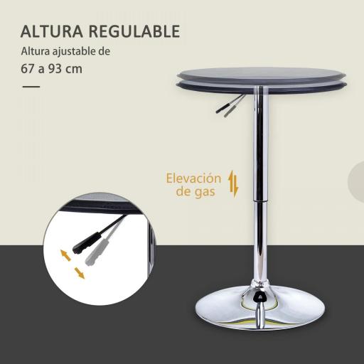 Mesa de Bar con Altura Ajustable Giratoria 360° con Base Redonda Mesa Alta Moderna para Cocina Ø63x67-93 cm Negro [2]