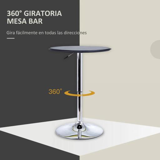 Mesa de Bar con Altura Ajustable Giratoria 360° con Base Redonda Mesa Alta Moderna para Cocina Ø63x67-93 cm Negro [3]
