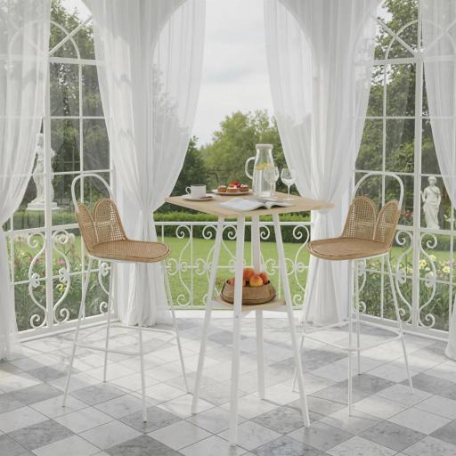 Mesa Alta Cocina Cuadrada con Estante para 2 Personas Patas de Metal 55x55x95 cm Madera Natural y Blanco [6]