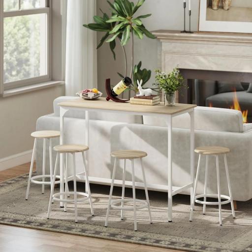 Set de Mesa de Bar y 4 Taburetes Estilo Industrial Marco de Metal para Cocina Salón Natural y Blanco [5]