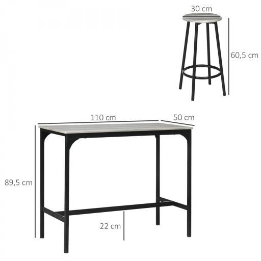 Set de Mesa de Bar y 4 Taburetes Estilo Industrial Marco de Metal para Cocina Salón Gris y Negro [1]