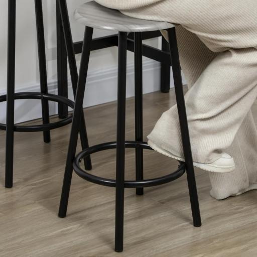 Set de Mesa de Bar y 4 Taburetes Estilo Industrial Marco de Metal para Cocina Salón Gris y Negro [5]