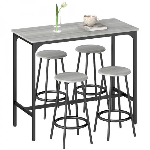 Set de Mesa de Bar y 4 Taburetes Estilo Industrial Marco de Metal para Cocina Salón Gris y Negro [9]