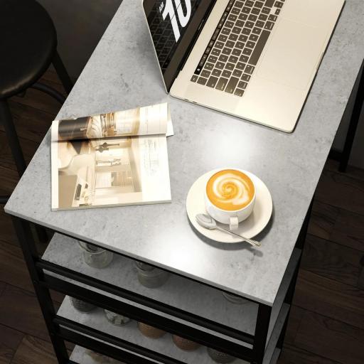 Conjunto de Mesa de Bar con 2 Taburetes Estantes Laterales Asiento Acolchado y Barra para Descanso de Pies Gris Oscuro [6]