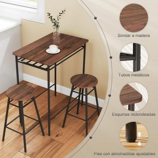 Mesa Alta de Cocina con 2 Taburetes Industrial Estante Abierto Reposapiés Ahorro de Espacio para Espacios Reducidos [5]