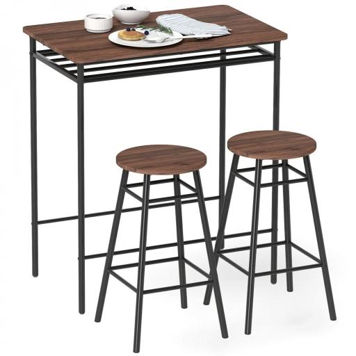 Mesa Alta de Cocina con 2 Taburetes Industrial Estante Abierto Reposapiés Ahorro de Espacio para Espacios Reducidos [8]