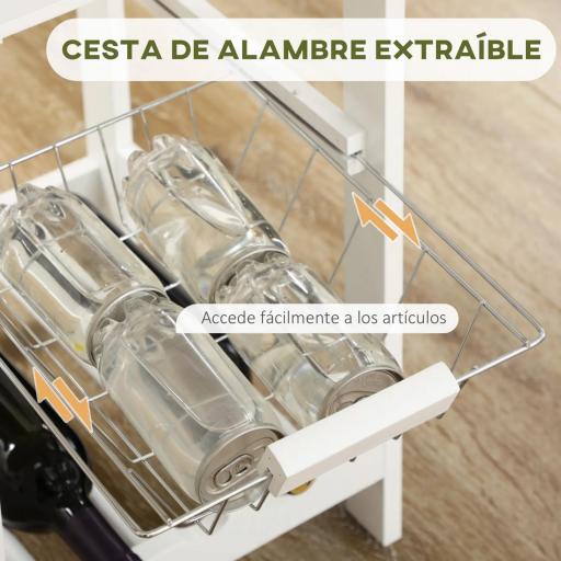 Set de Mesa de Bar de 119x38,5x88,5 cm con Cesta Extraíble y Botellero y 2 Taburetes de 29x29x55 cm Blanco [5]