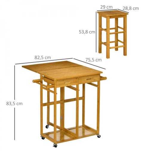 Juego de Mesa Alta de Bar y 2 Taburetes con Ruedas Mesa Plegable de Cocina con Taburetes 82,5x75,5x83,5 cm Marrón [1]