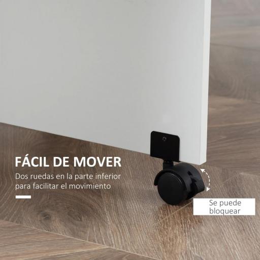 Mesa de Comedor Plegable Mesa de Madera con 2 Solapas 2 Estantes de Almacenaje y Ruedas para Cocina 80x140x74 cm Blanco [4]