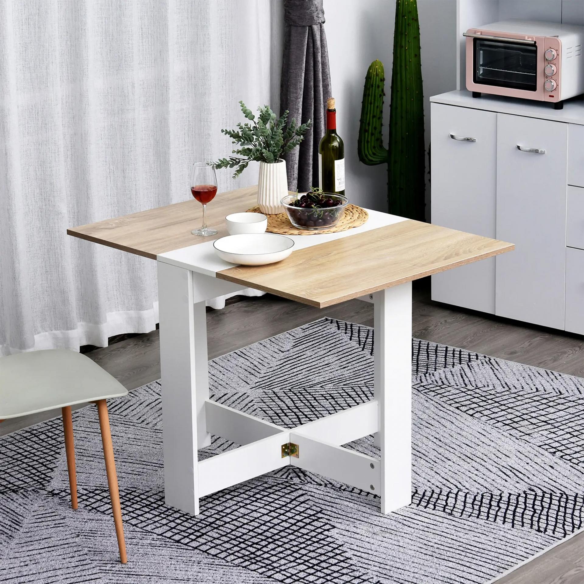 Mesa Plegable de Comedor Mesa Auxiliar de Cocina con Alas Abatibles Ahorra Espacio Diseño Moderno 103x76x73,5cm Madera