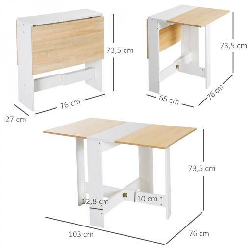 Mesa Plegable de Comedor Mesa Auxiliar de Cocina con Alas Abatibles Ahorra Espacio Diseño Moderno 103x76x73,5cm Madera [1]