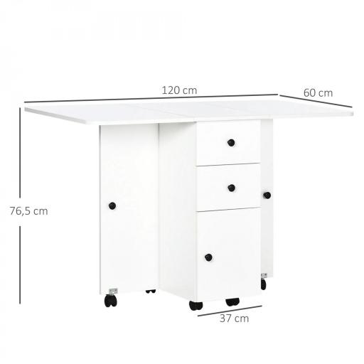 Mesa Plegable con Ruedas y Alas Abatibles Mesa Auxiliar Multifuncional con Almacenaje 120x60x76,5 cm Blanco [1]