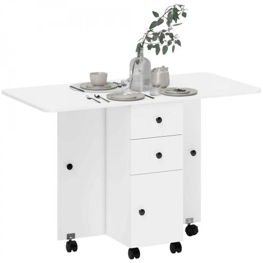 Mesa Plegable con Ruedas y Alas Abatibles Mesa Auxiliar Multifuncional con Almacenaje 120x60x76,5 cm Blanco [7]