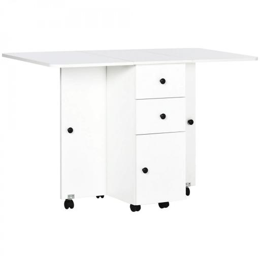 Mesa Plegable con Ruedas y Alas Abatibles Mesa Auxiliar Multifuncional con Almacenaje 120x60x76,5 cm Blanco [8]