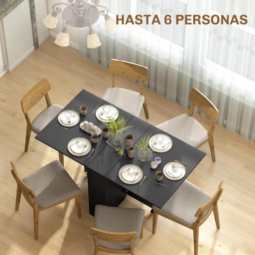 Mesa de Cocina Plegable con 2 Ruedas 2 Estantes de Almacenaje y 2 Alas Abatibles Estilo Moderno 75x140x74 cm Negro [3]