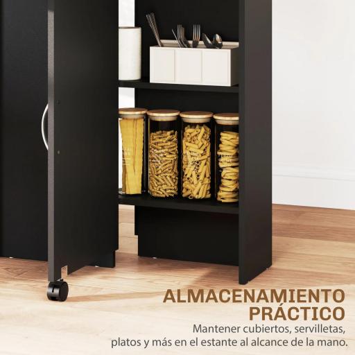 Mesa de Cocina Plegable con 2 Ruedas 2 Estantes de Almacenaje y 2 Alas Abatibles Estilo Moderno 75x140x74 cm Negro [4]