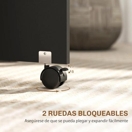 Mesa de Cocina Plegable con 2 Ruedas 2 Estantes de Almacenaje y 2 Alas Abatibles Estilo Moderno 75x140x74 cm Negro [5]