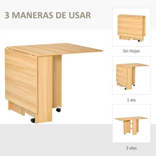 Mesa de Comedor Plegable con Ruedas Mesa Auxiliar Multifuncional con Alas Abatibles y Estantes 140x80x74cm Madera [2]