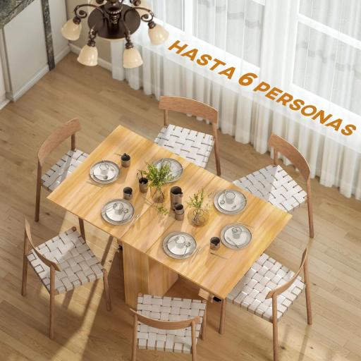Mesa de Comedor Plegable con Ruedas Mesa Auxiliar Multifuncional con Alas Abatibles y Estantes 140x80x74cm Madera [3]