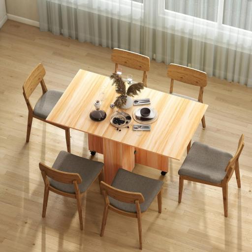 Mesa de Comedor Plegable con Ruedas Mesa Auxiliar Multifuncional con Alas Abatibles y Estantes 140x80x74cm Madera [7]